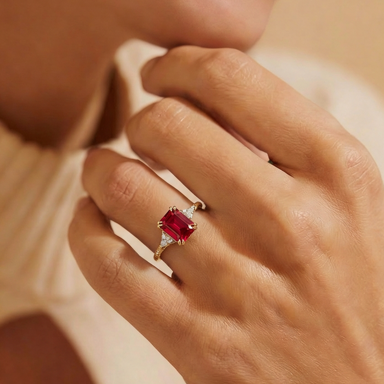 Liora Emerald Cut Burgundy Gemstone Ring