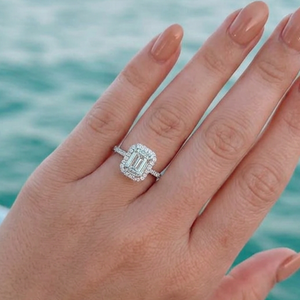 Victoria‘s Radiance | 2CT Emerald Cut Halo Moissanite Ring