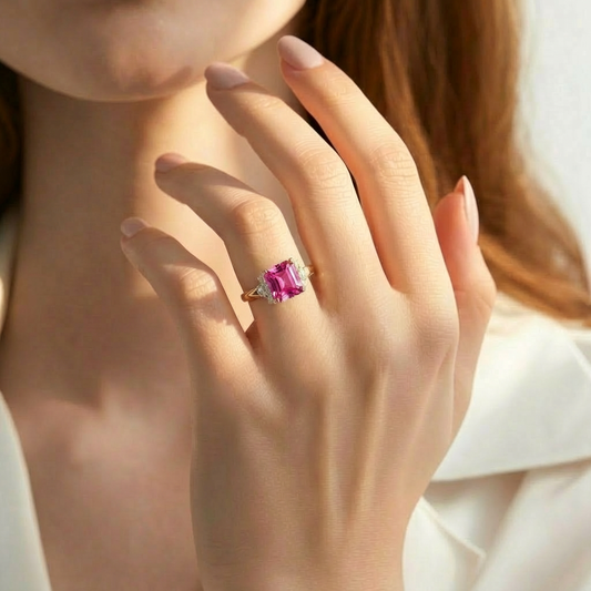 Seren’s Lattice | Asscher Cut Pink Blush Crystal Ring