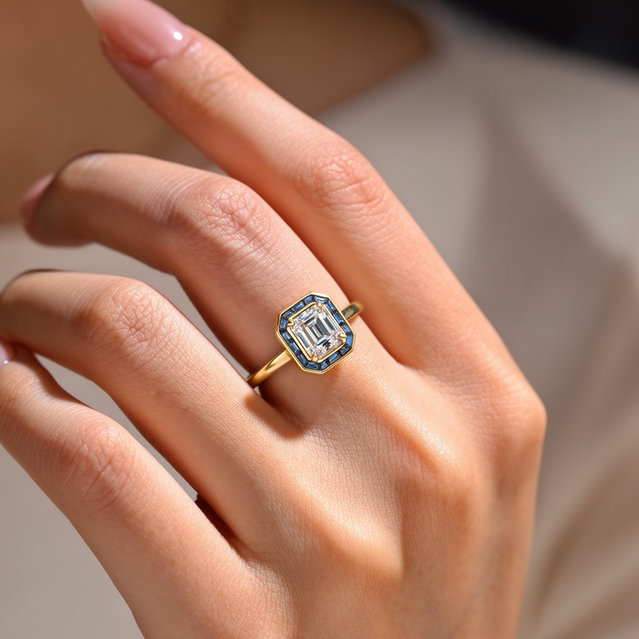 Iris‘s Breeze | 1CT Emerald Cut Halo Moissanite Ring