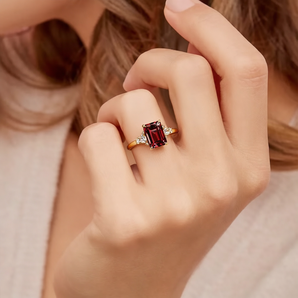 Scarlett‘s Velvet | 2CT Emerald Cut Burgundy Gemstone Ring