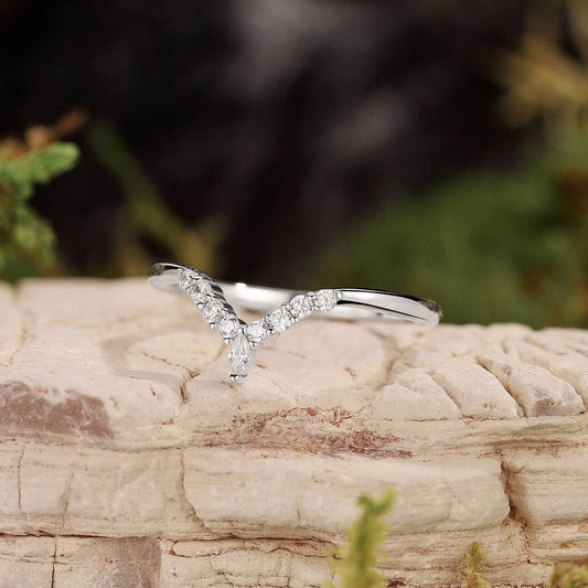 Round Cut Moissanite Half Eternity Curved Wedding Band in White Gold