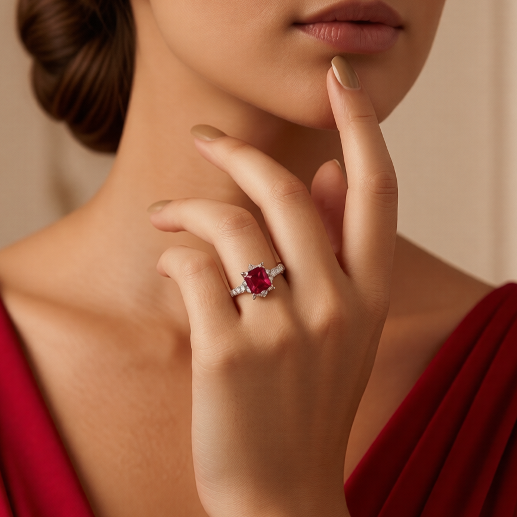 Aurora‘s Cardinal | Princess Cut Ruby Solitaire Ring