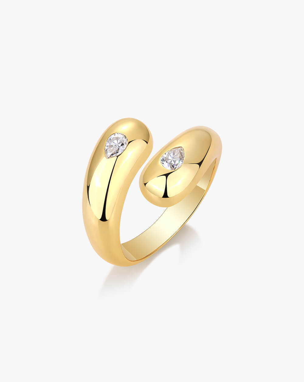 Golden Teardrop Open Wrap  Dome Silver Moissanite Ring-Unisex