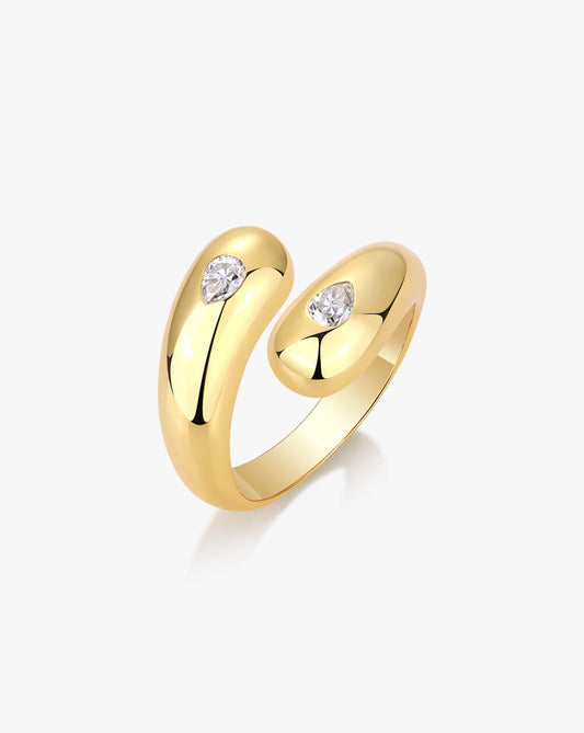 Golden Teardrop Open Wrap  Dome Silver Moissanite Ring-Unisex