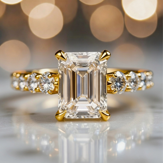 Audrey's Romance | 2CT Emerald Cut Moissanite Ring