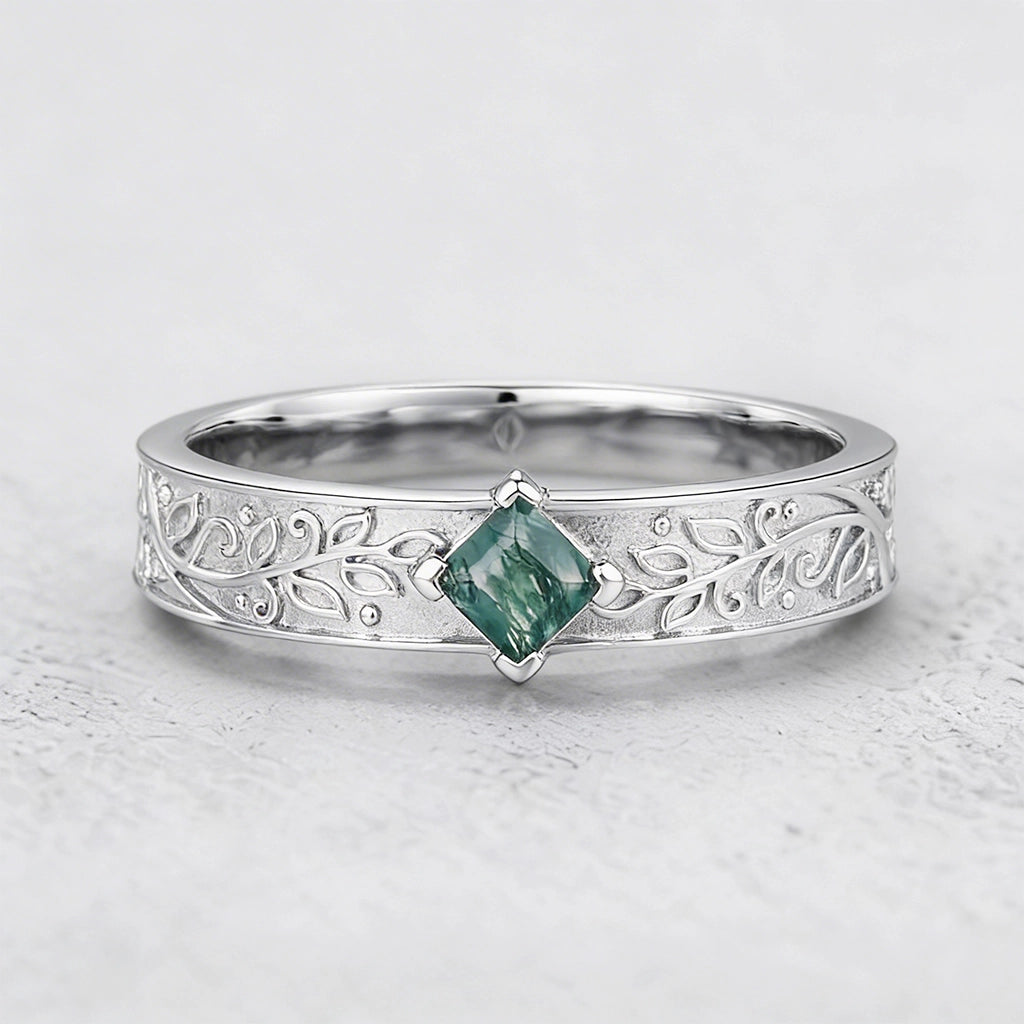 Oak Grain | Square Moss Agate Men's Band