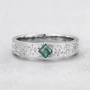 Oak Grain | Square Moss Agate Men's Band