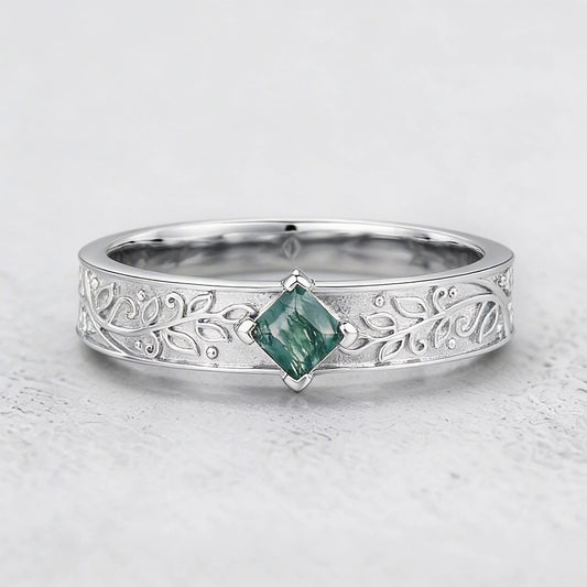 Oak Grain | Square Moss Agate Men's Band