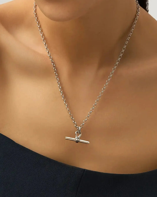 White Gold Plated Silver Chunky T-Bar Chain Necklace