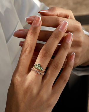 Gold Crown Stack Moss Agate Engagement Ring Set