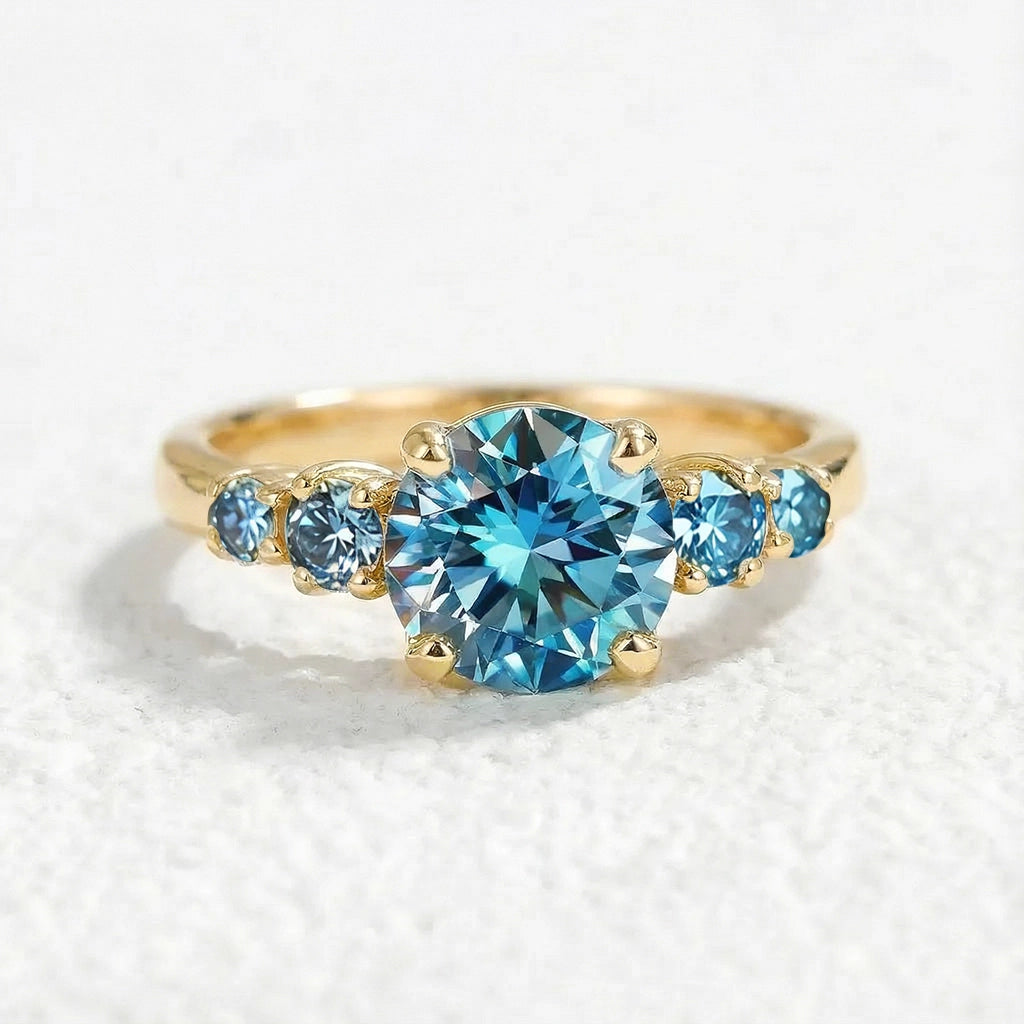 Althea  Classic 1CT Round-Cut Blue Sapphire Gold Ring