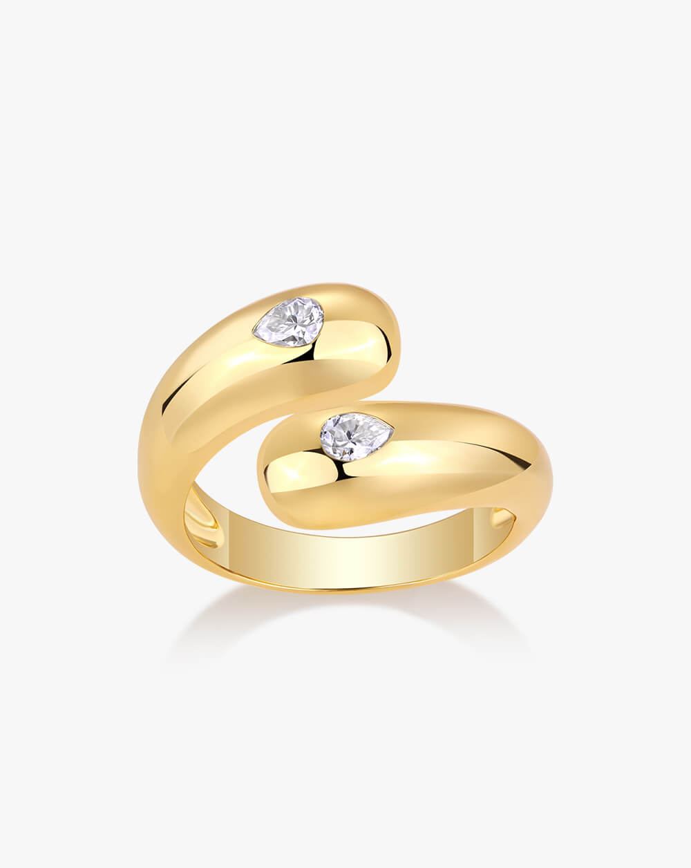 Golden Teardrop Open Wrap  Dome Silver Moissanite Ring-Unisex