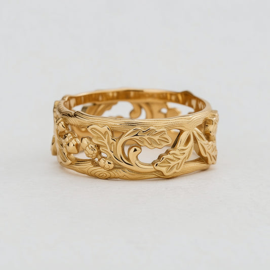 The Airy Grove | An Openwork Wide Band of Oak & Acorn