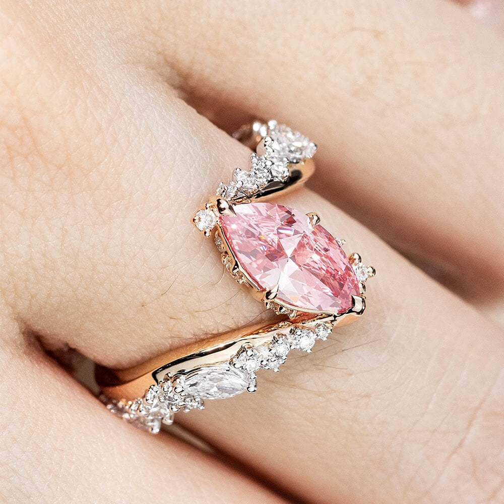 Bypass Design 3ct Marquise Cut Fancy Pink Gemstone Engagement Ring