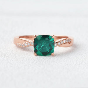 2.0CT Cushion Cut Emerald Classic Solitaire Twist Ring