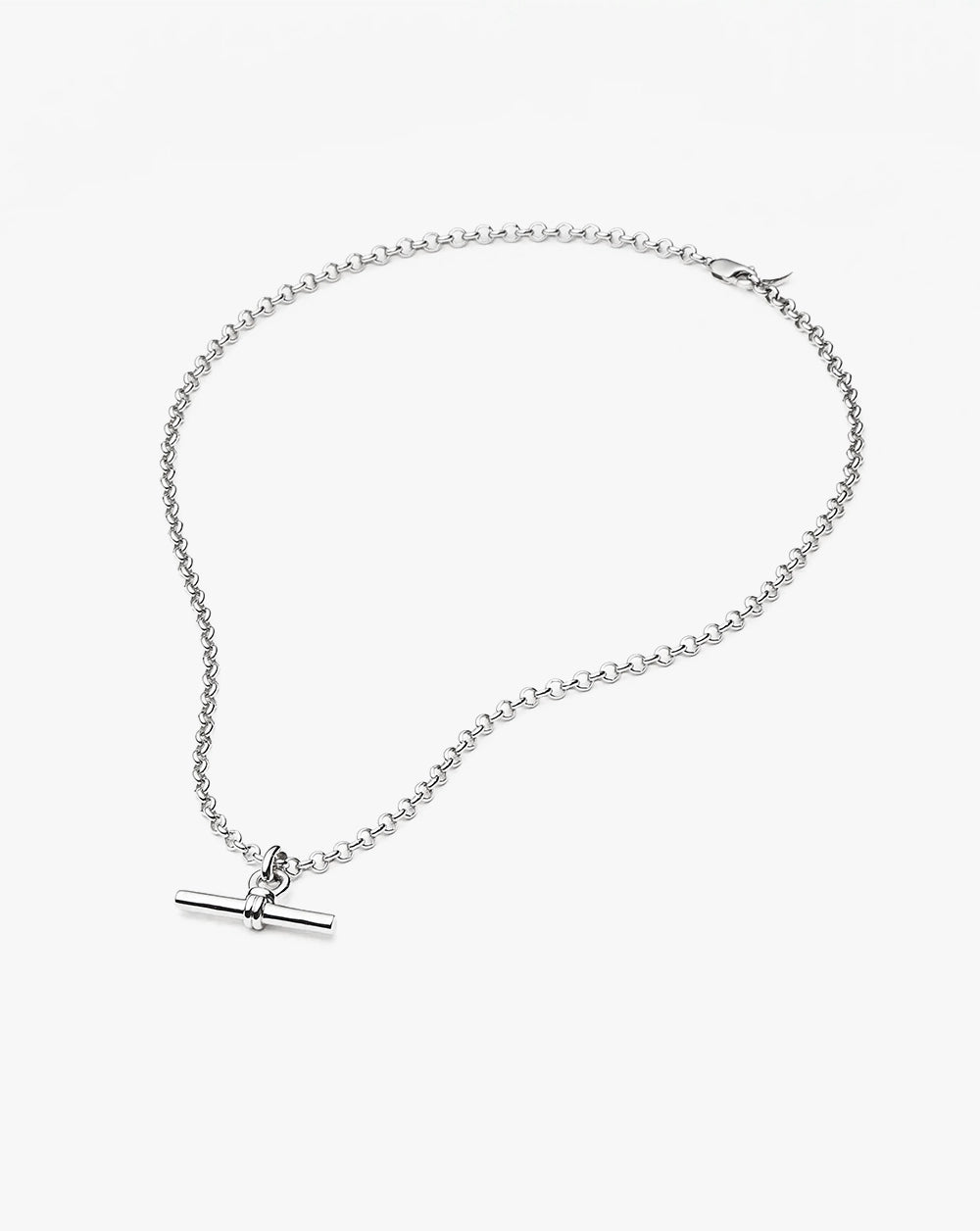 White Gold Plated Silver Chunky T-Bar Chain Necklace