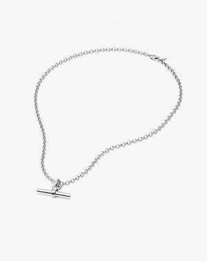 White Gold Plated Silver Chunky T-Bar Chain Necklace