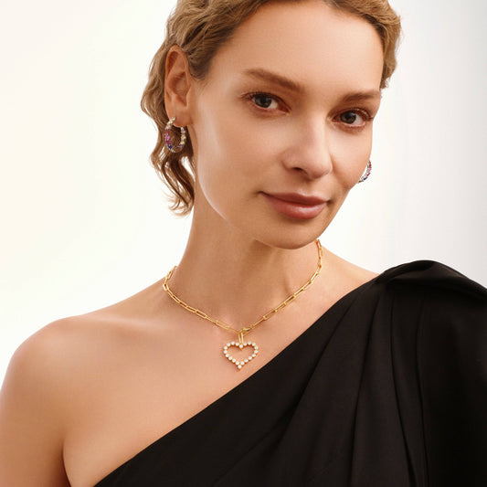 Gold Heart Charm Link Pendant Necklace - Stellaradorn