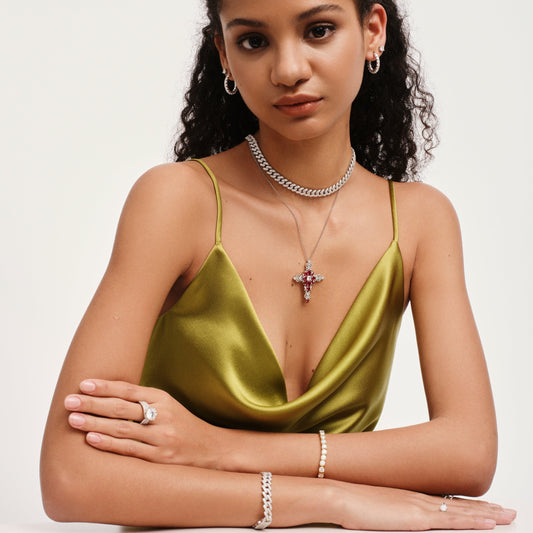 Brilliant Ruby Cross Pendant Necklace - Stellaradorn