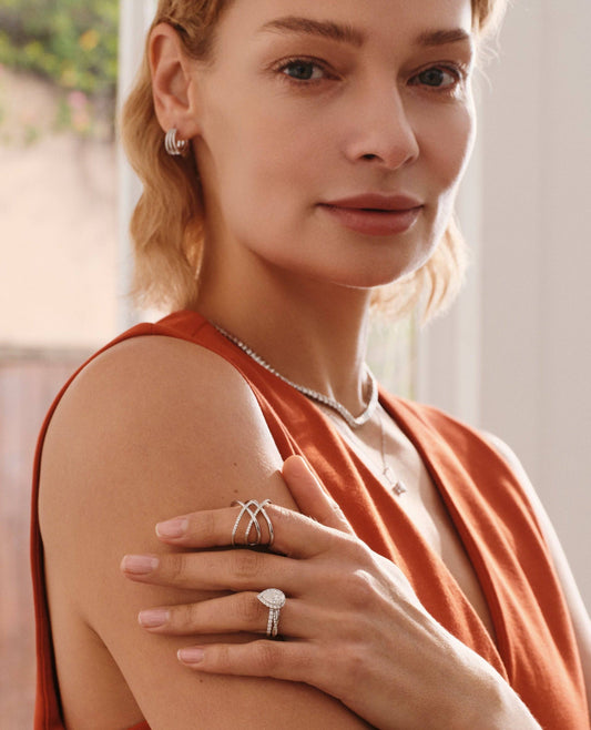 Criss Cross X-Shaped Half Eternity Stacking Ring - Stellaradorn
