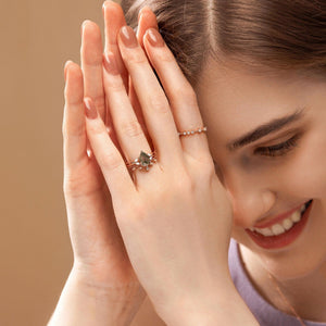 Pear Shaped Moss Agate Bridal Ring Set 2pcs - Autumn