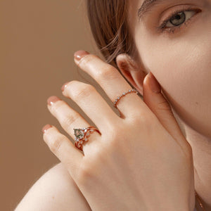 Pear Shaped Moss Agate Bridal Ring Set 2pcs - Autumn