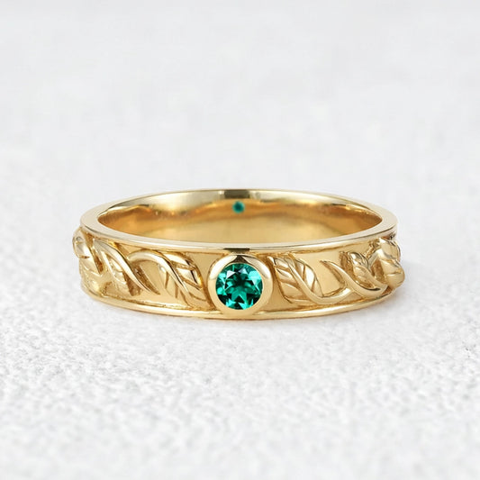 Asher Men's Natural Emerald Leaf Band