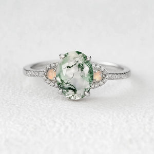 Nature Inspired Oval Cut Moss Agate Engagement Ring