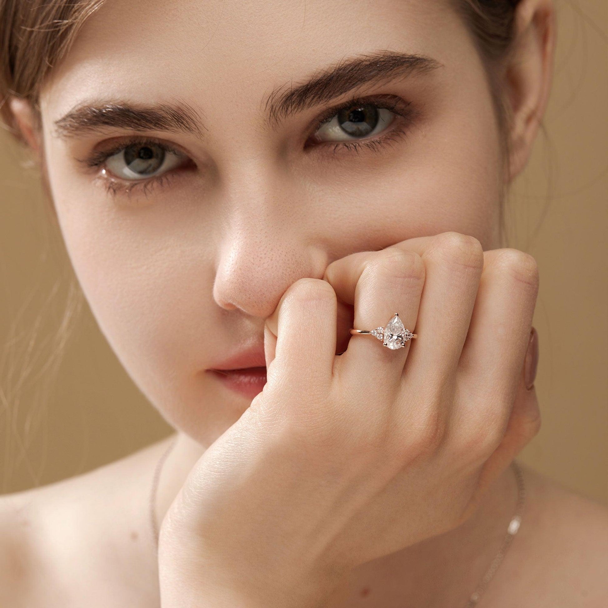 1.5ct Signature Pear Moss Agate Vintage Cluster Ring - Lydia