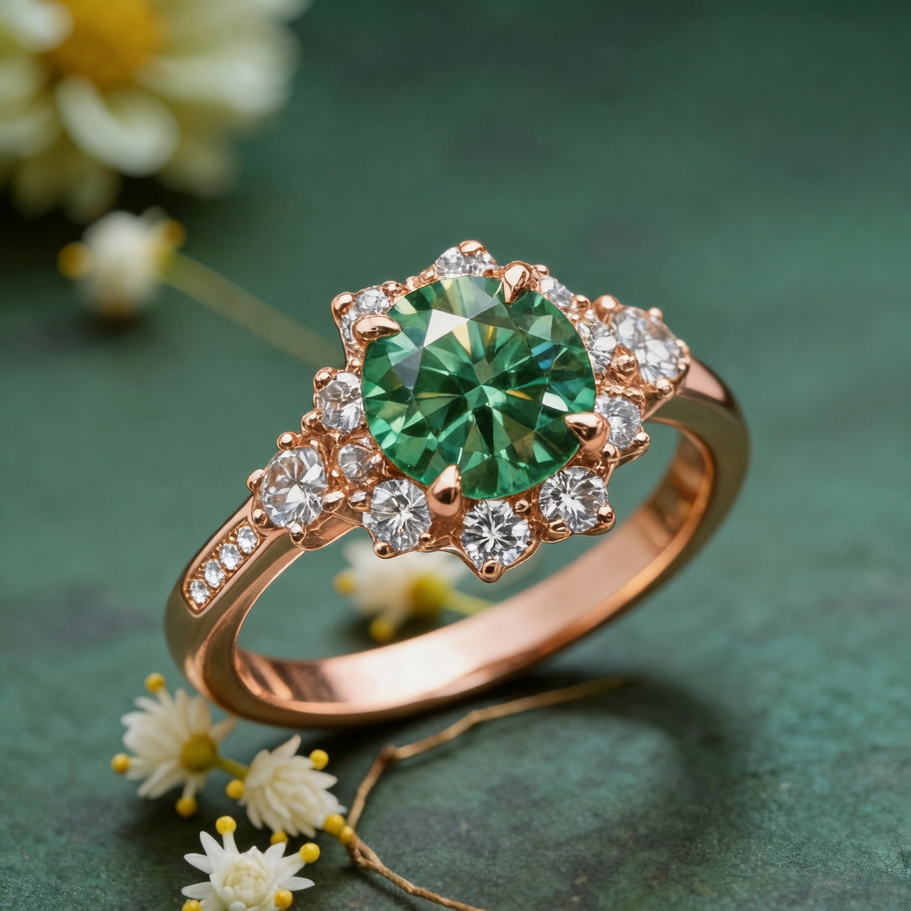 Marina's Grove | Round Cut Green Sapphire Halo Ring