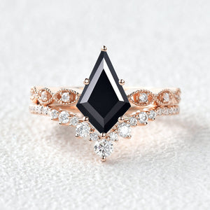 2.0ct Vintage Kite Cut Moss Agate Engagement Ring Set 2pcs - Winona