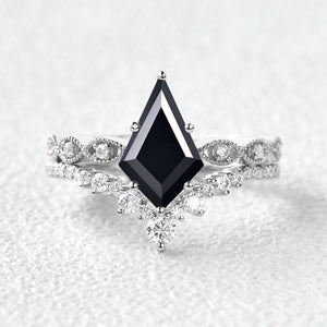 2.0ct Vintage Kite Cut Moss Agate Engagement Ring Set 2pcs - Winona
