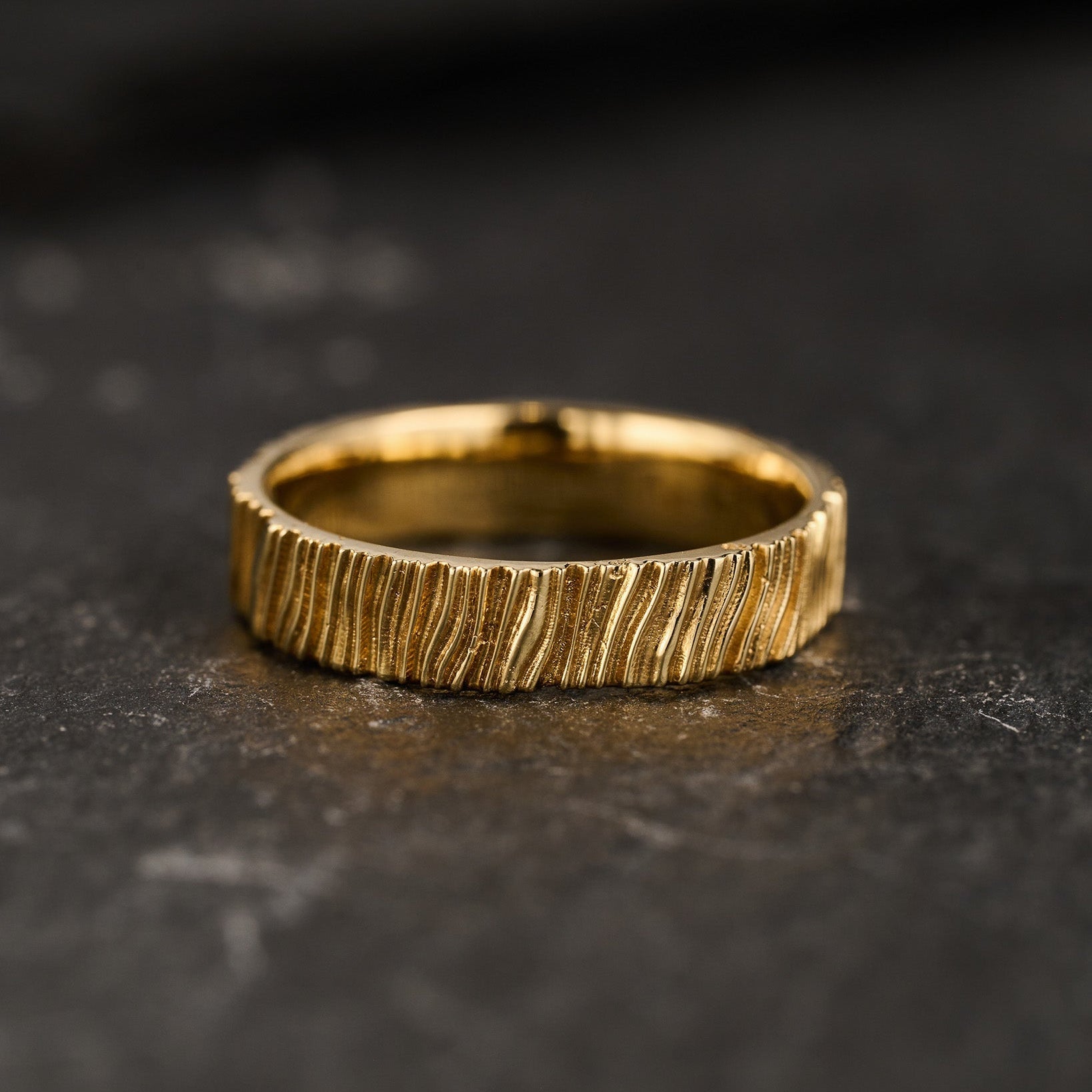 The Organic Grain | Hand-Carved Wood Texture Wedding Band