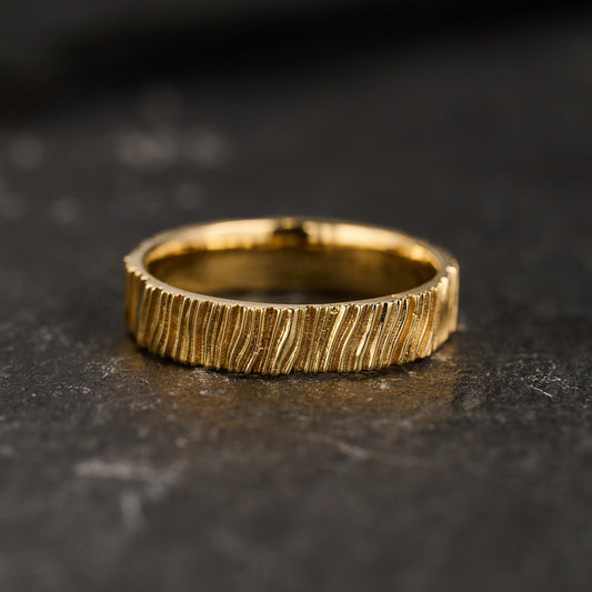 The Organic Grain | Hand-Carved Wood Texture Wedding Band