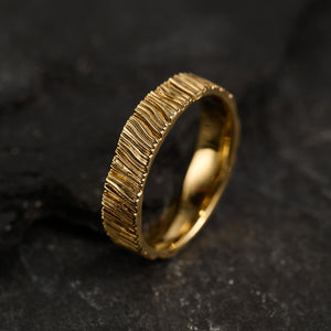 The Organic Grain | Hand-Carved Wood Texture Wedding Band