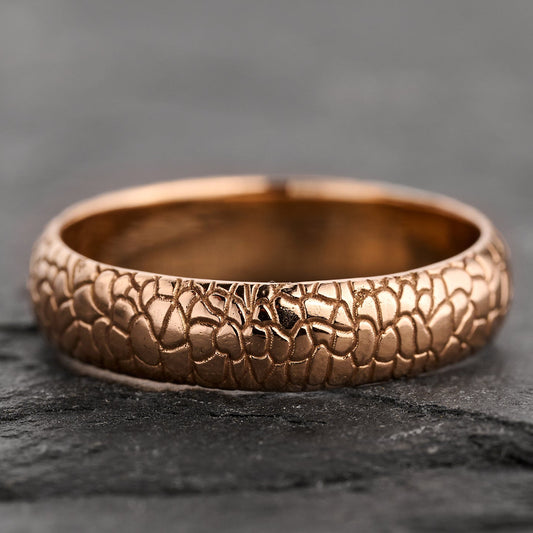 The Armor Ring – Modern Wedding Band with Reptilian Texture