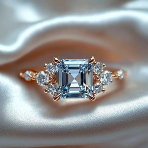The Gisella 2CT Asscher Cut Blue Gemstone Ring