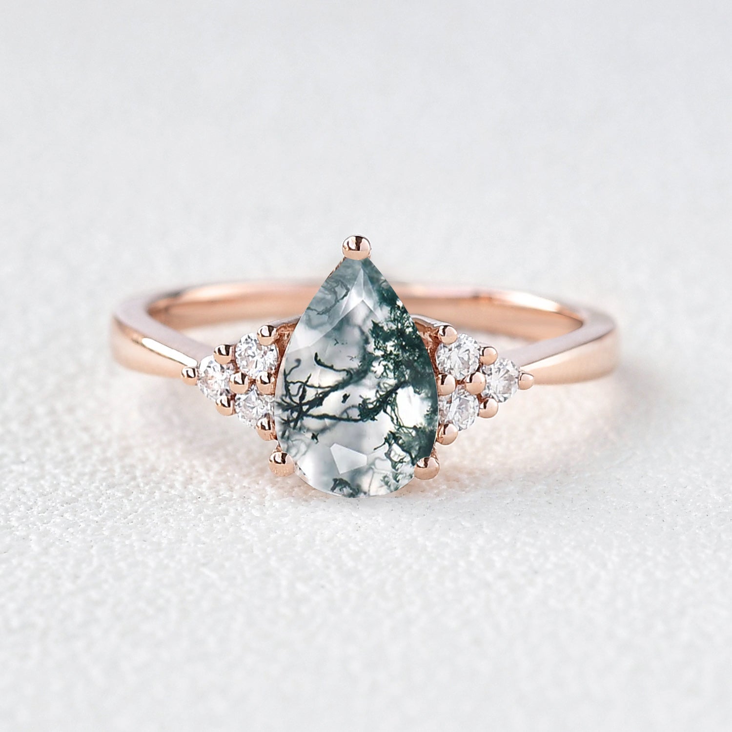 1.5ct Signature Pear Moss Agate Vintage Cluster Ring - Lydia