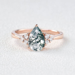 1.5ct Signature Pear Moss Agate Vintage Cluster Ring - Lydia