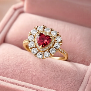 The Crowned Heart | Radiant Ruby Halo Engagement Ring