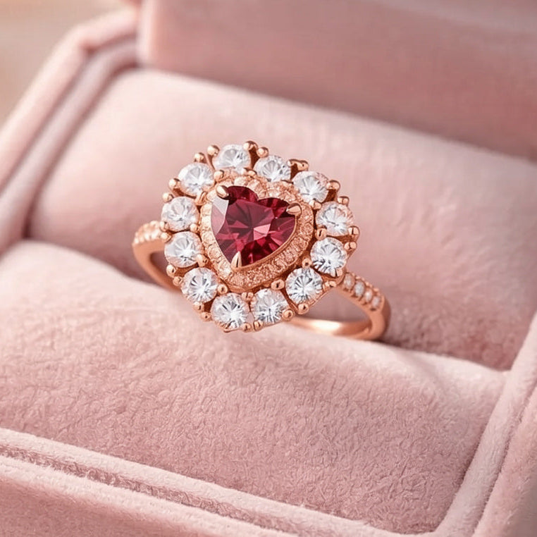 The Crowned Heart | Radiant Ruby Halo Engagement Ring