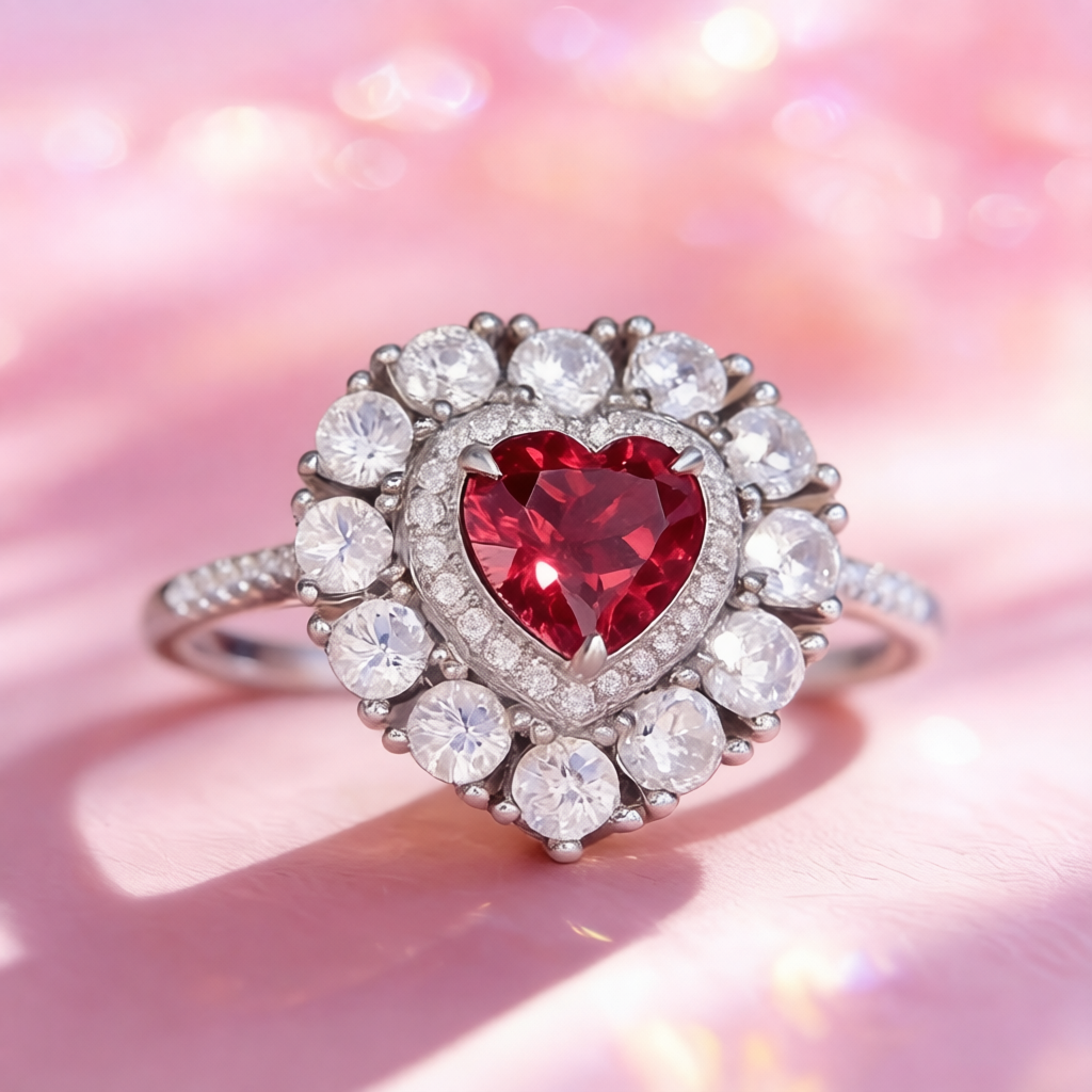 The Crowned Heart | Radiant Ruby Halo Engagement Ring