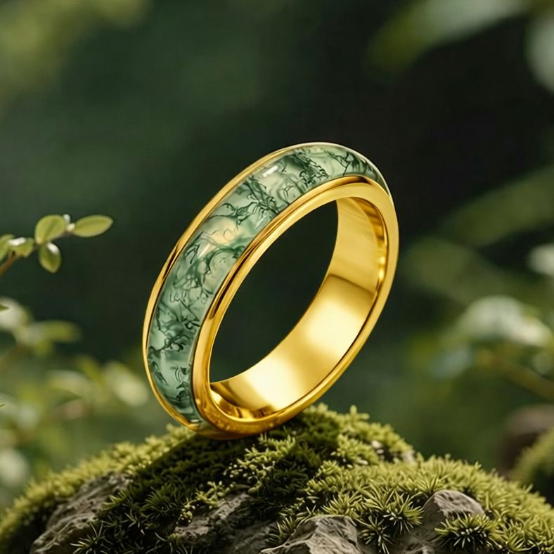 The Agate Loop | Eternal Curved Moss Agate  Inlay Band