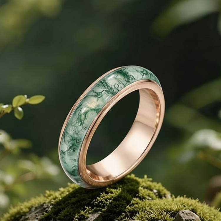The Agate Loop | Eternal Curved Moss Agate  Inlay Band