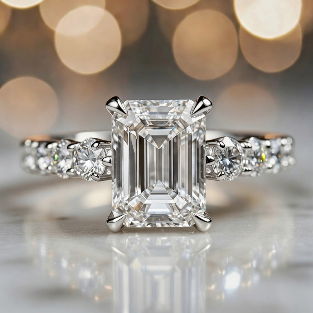 Audrey's Romance | 2CT Emerald Cut Moissanite Ring
