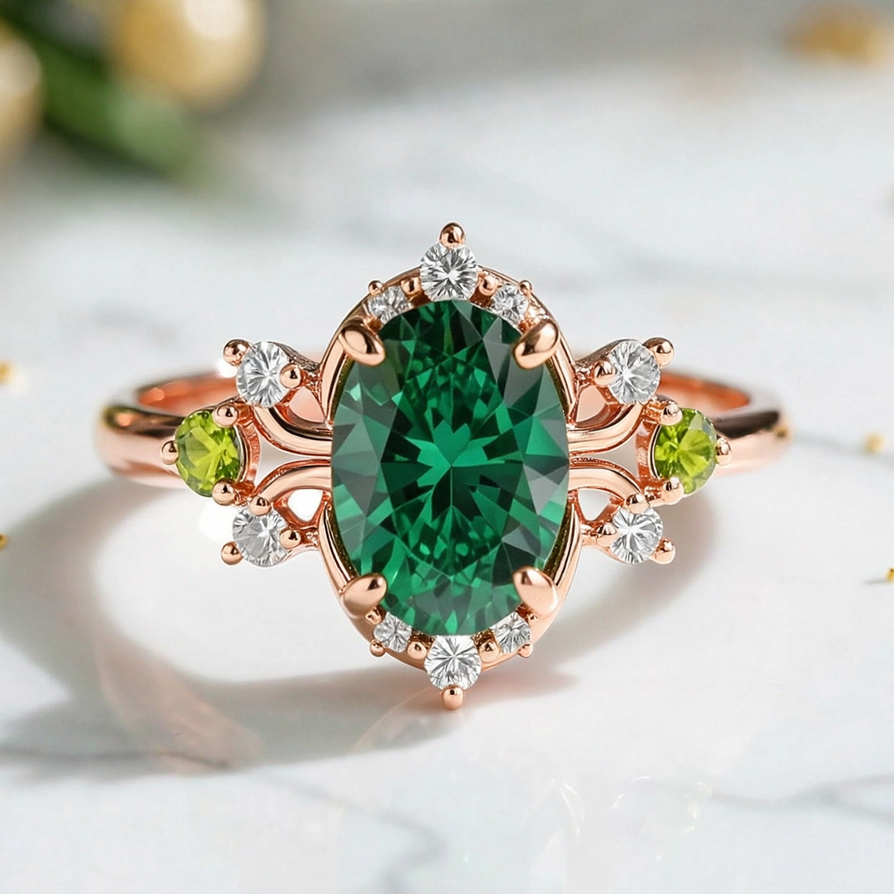 Elysia‘s Veil | Oval Vintage Green Solitaire Ring