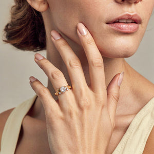 Floral Vine Salt and Pepper Diamond Engagement Ring