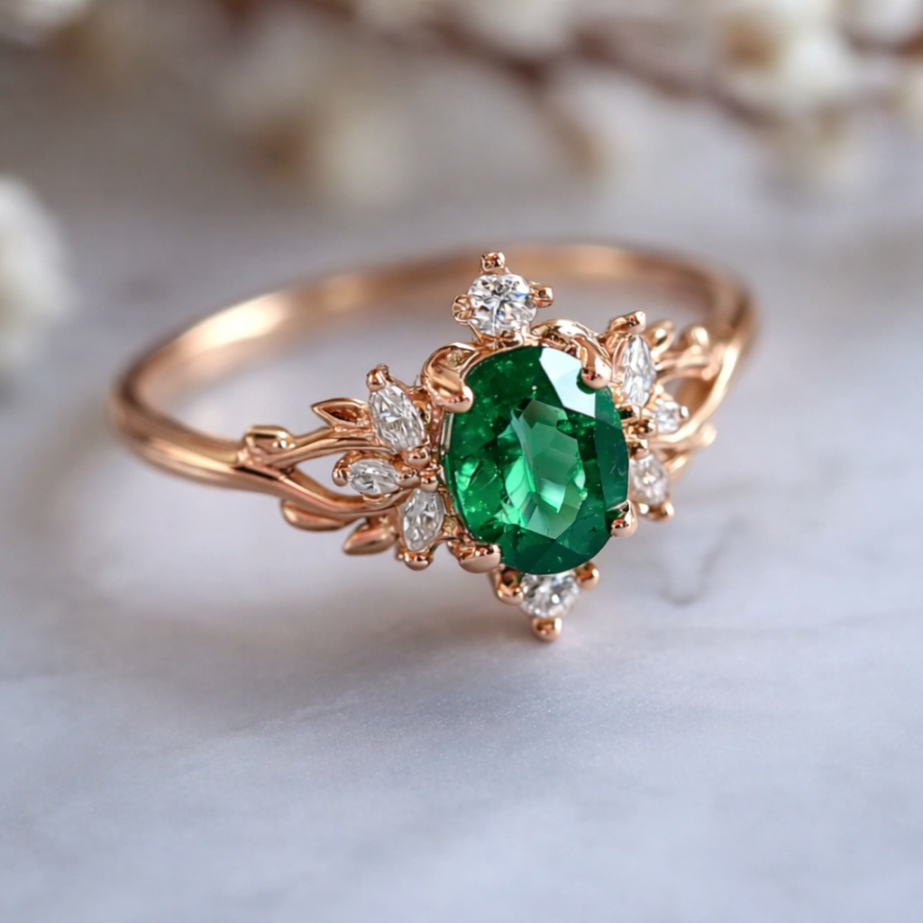 Mosslight Glade | Vintage Emerald Forest Engagement Ring