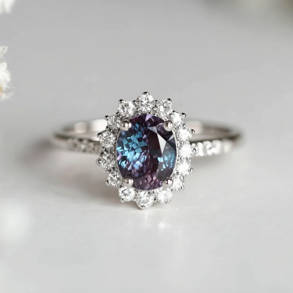 Celine's Deep | Oval Mystical Blue Alexandrite Engagement Ring